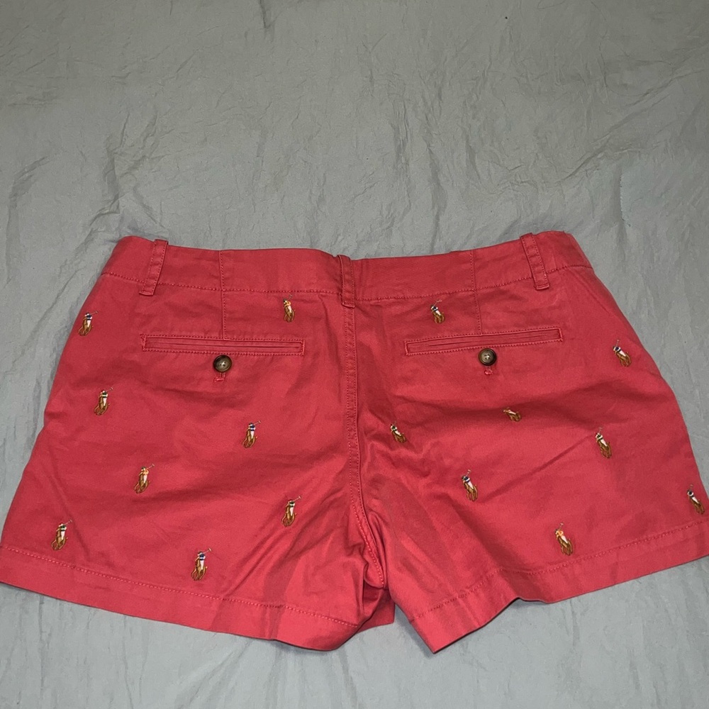 Ralph Lauren blue label shorts. Size 4. Coral with pony print.